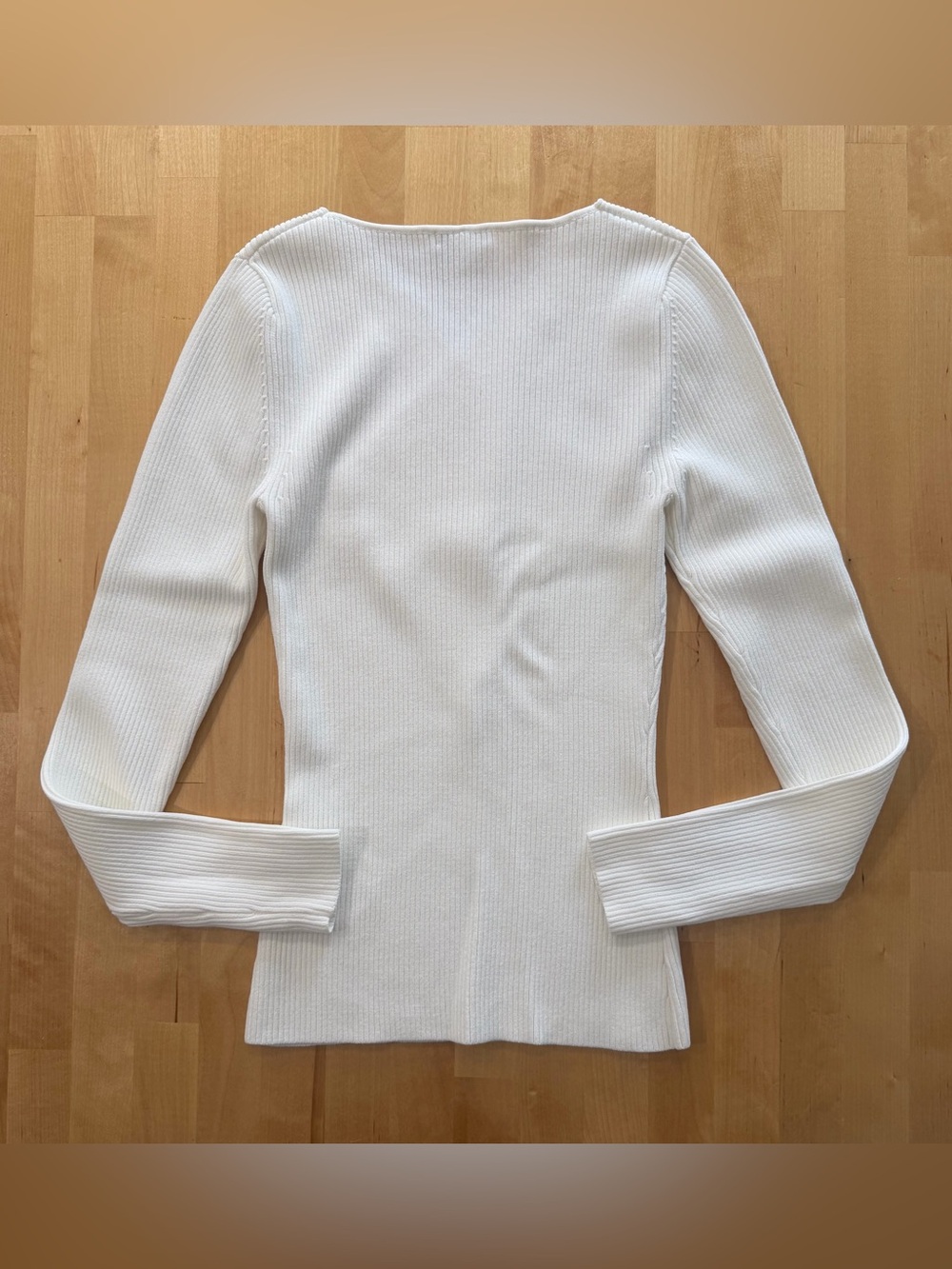Reiss Cream Ribbed Wrap-Front Long Sleeve Top - Picture 5 of 8